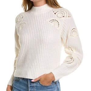 VINCE Off White Crochet Shell Accent Ribbed Sweater Size XS